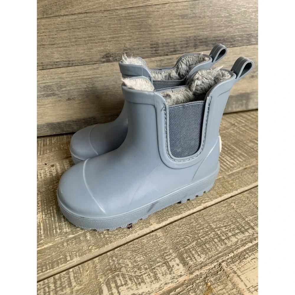 Bearpaw Rain Winter Boots Girls Size 5 Fur Lined Short Blue Gray Rubber‎